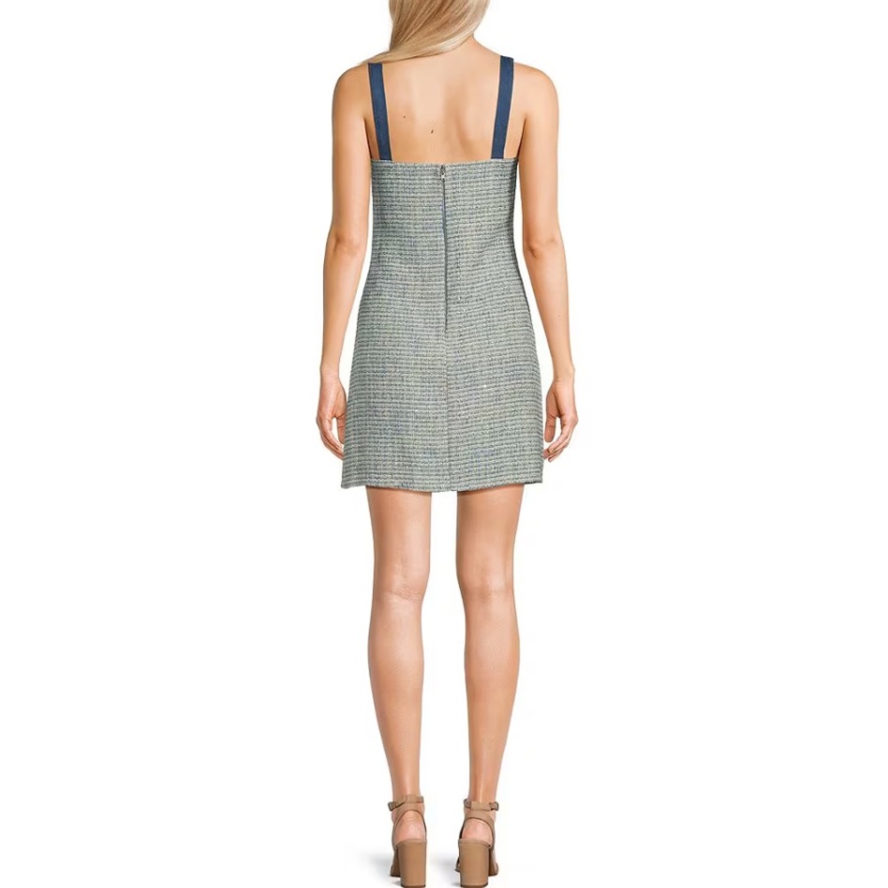 NWT City Vibe Flat Strap Denim and Plaid Wool Blend Short Sheath Dress, size 9 - Picture 3 of 14